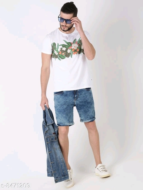 Floral Print Half Sleeves T-shirt - cotton, XXL (Chest Size: 46 in) 