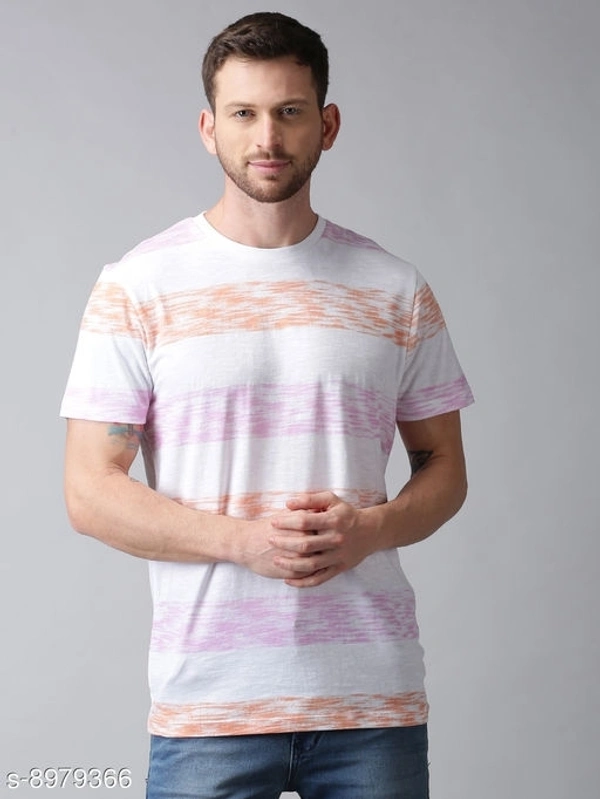 Large Striped Pastel T-shirt - cotton blend, L (Chest Size: 42 in) 