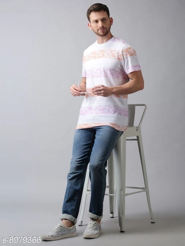 Large Striped Pastel T-shirt - cotton blend, L (Chest Size: 42 in) 