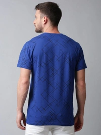 Blue Cotton Round Neck Cross T-shirt - cotton blend, S (Chest Size: 38 in) 