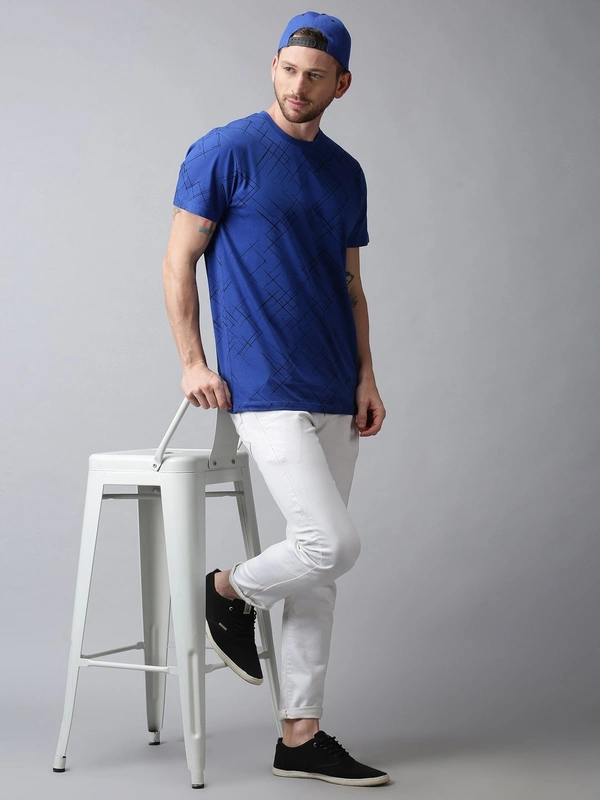 Blue Cotton Round Neck Cross T-shirt - cotton blend, M (Chest Size: 40 in) 