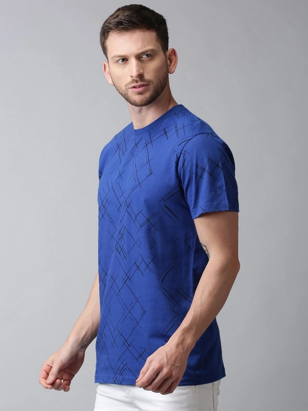 Blue Cotton Round Neck Cross T-shirt - cotton blend, L (Chest Size: 42 in) 