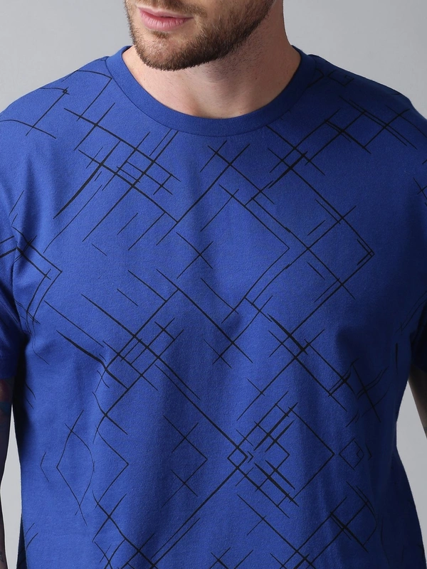 Blue Cotton Round Neck Cross T-shirt - cotton blend, XL (Chest Size: 44 in) 