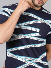 Navy Blue Printed Crew Neck T-shirt - cotton, S (Chest Size: 38 in) 