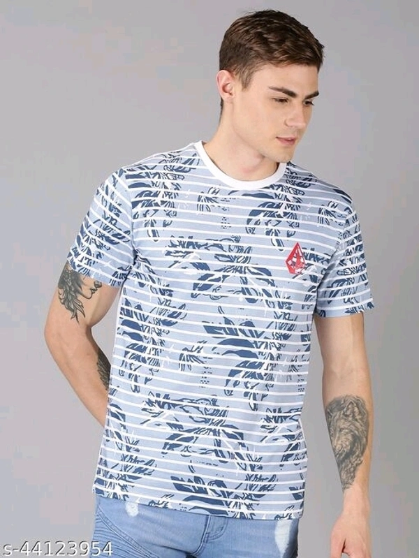 Floral Striped T-shirt - cotton, M (Chest Size: 40 in) 