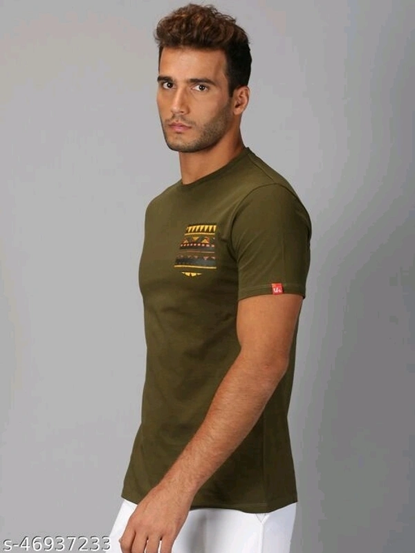Olive Green Pocket Detailing T-shirt - cotton, S (Chest Size: 38 in) 