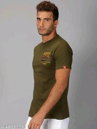 Olive Green Pocket Detailing T-shirt - cotton, M (Chest Size: 40 in) 