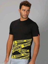 Warning Graphic Half Sleeve T-shirt - cotton, S (Chest Size: 38 in) 