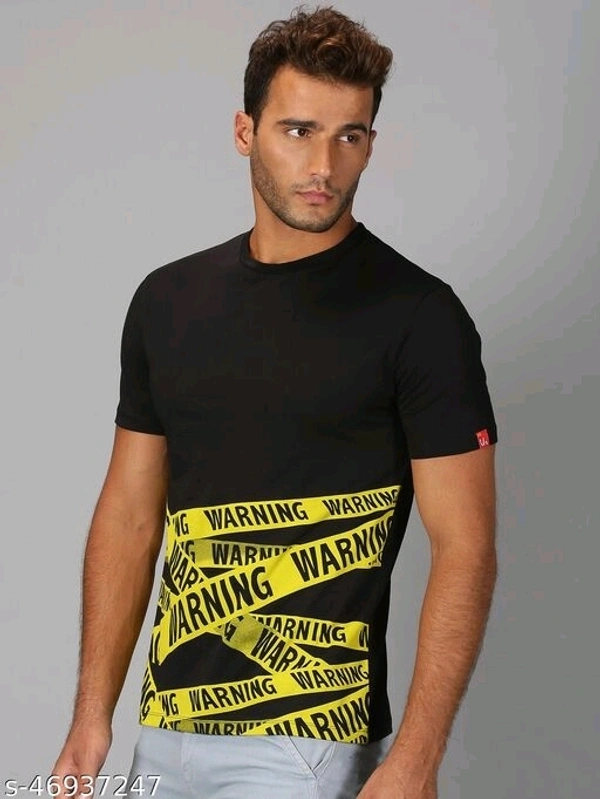Warning Graphic Half Sleeve T-shirt - cotton, S (Chest Size: 38 in) 