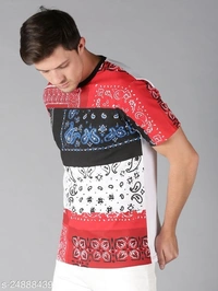Bandanna Print Colour Block T-shirt - cotton, S (Chest Size: 38 in) 