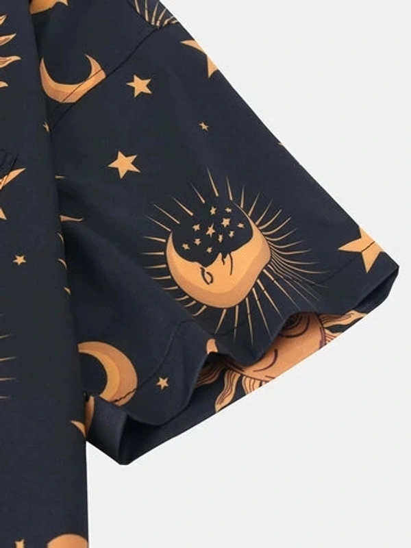 Sun Moon Pattern Printed Shirt - Lycra, S (Chest Size: 38 in, Length Size: 27.5 in) 