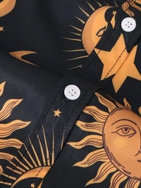 Sun Moon Pattern Printed Shirt - Lycra, S (Chest Size: 38 in, Length Size: 27.5 in) 