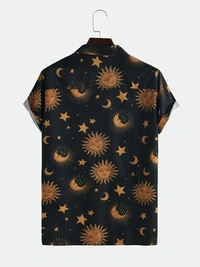 Sun Moon Pattern Printed Shirt - Lycra, M (Chest Size: 40 in, Length Size: 28 in) 