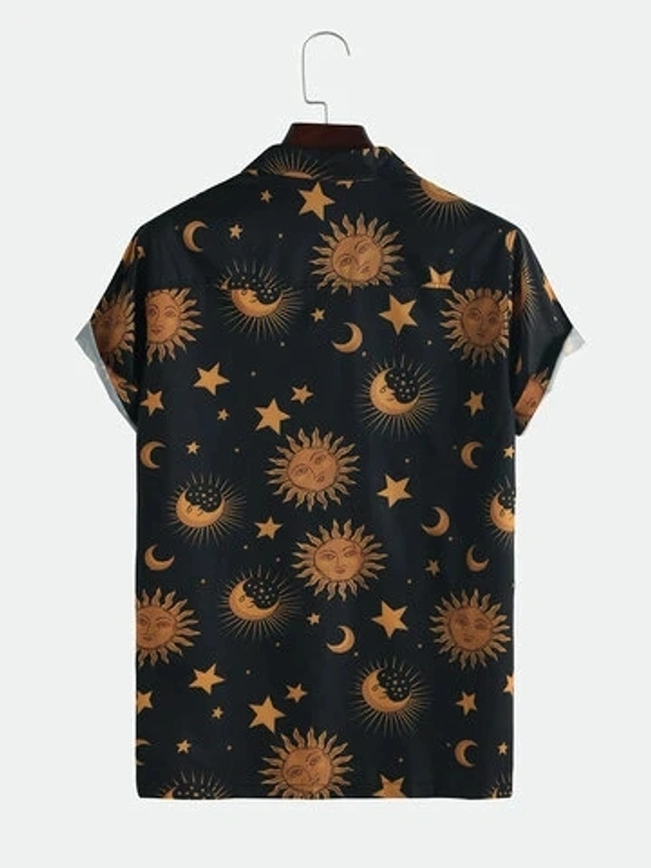 Sun Moon Pattern Printed Shirt - Lycra, M (Chest Size: 40 in, Length Size: 28 in) 
