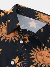 Sun Moon Pattern Printed Shirt - Lycra, M (Chest Size: 40 in, Length Size: 28 in) 