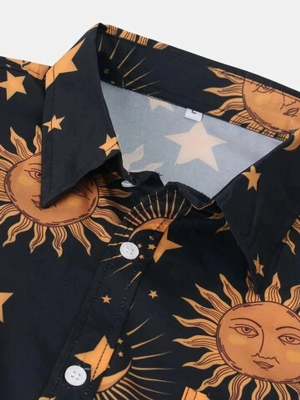Sun Moon Pattern Printed Shirt - Lycra, M (Chest Size: 40 in, Length Size: 28 in) 