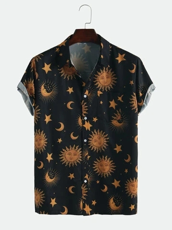 Sun Moon Pattern Printed Shirt - Lycra, L (Chest Size: 42 in, Length Size: 28.5 in) 