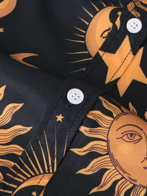 Sun Moon Pattern Printed Shirt - Lycra, L (Chest Size: 42 in, Length Size: 28.5 in) 