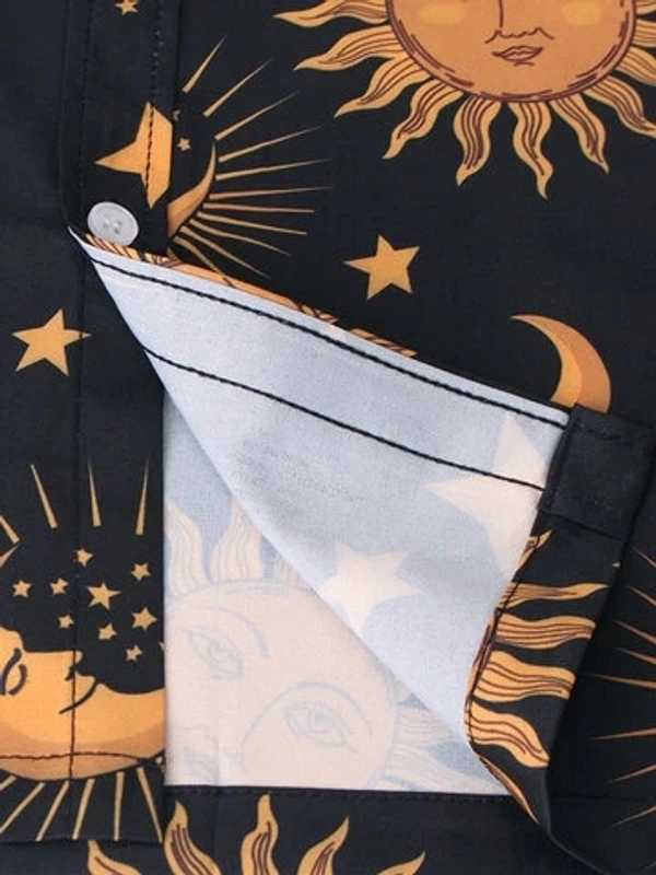 Sun Moon Pattern Printed Shirt - Lycra, L (Chest Size: 42 in, Length Size: 28.5 in) 