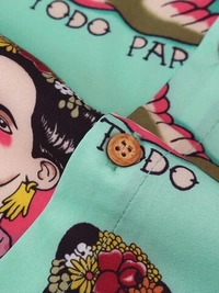 Cartoon Printed Chest Pocket Turn Down Collar Short Sleeve Shirt - Lycra, L (Chest Size: 42 in, Length Size: 28.5 in) 