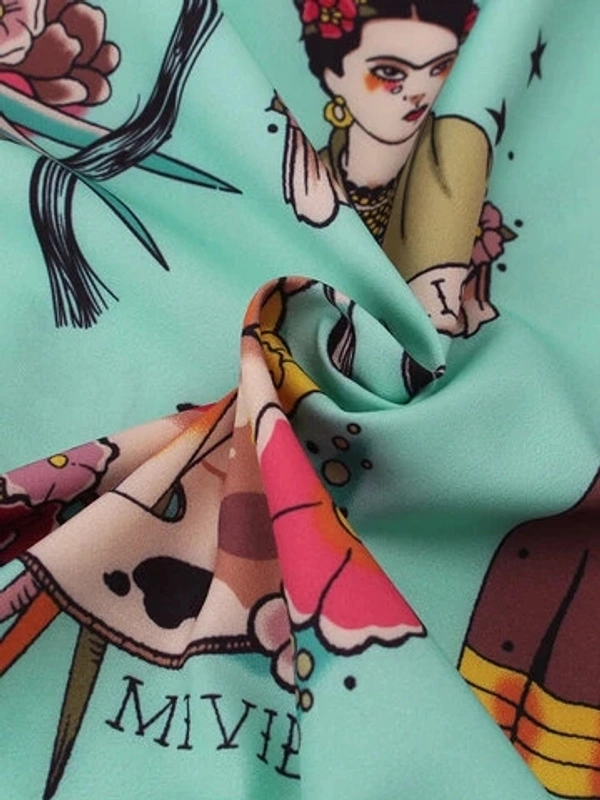 Cartoon Printed Chest Pocket Turn Down Collar Short Sleeve Shirt - Lycra, L (Chest Size: 42 in, Length Size: 28.5 in) 