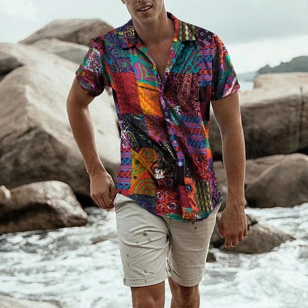 Bandana Print Abstract Half Sleeve Shirt - cotton, M (Chest Size: 41 in, Length Size: 28 in) 