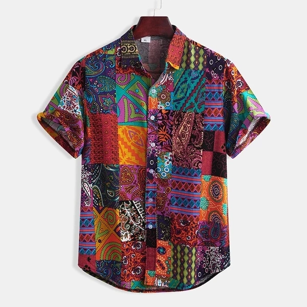 Bandana Print Abstract Half Sleeve Shirt - cotton, M (Chest Size: 41 in, Length Size: 28 in) 