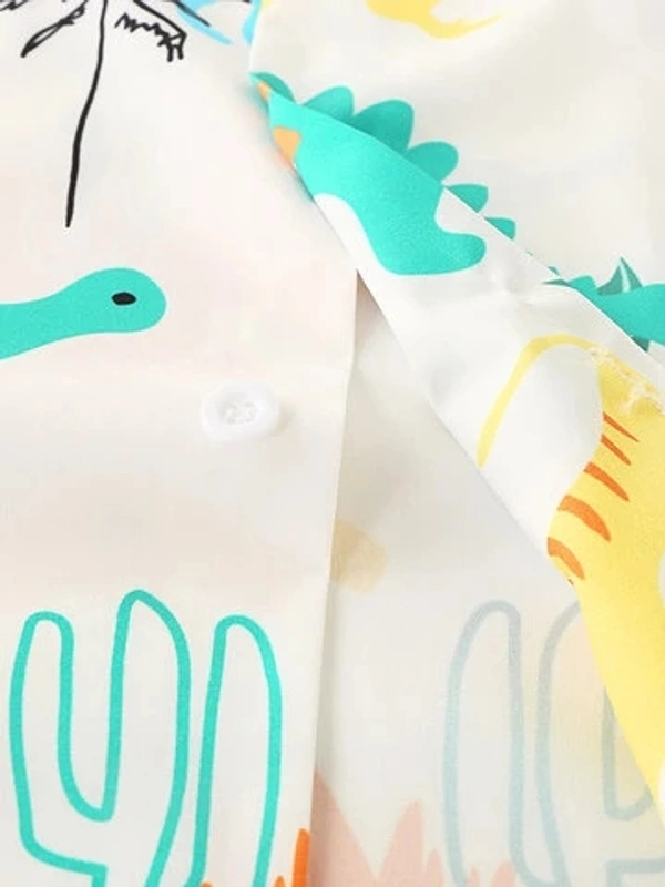 Dinosaur Cartoon Printed Short Sleeve Shirts - cotton, L (Chest Size: 43 in, Length Size: 29 in) 