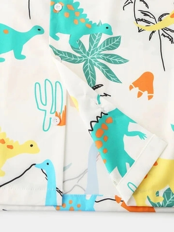 Dinosaur Cartoon Printed Short Sleeve Shirts - cotton, L (Chest Size: 43 in, Length Size: 29 in) 