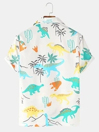 Dinosaur Cartoon Printed Short Sleeve Shirts - cotton, XL (Chest Size: 45 in, Length Size: 30 in) 