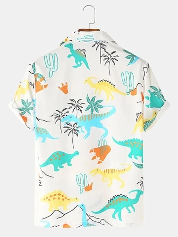 Dinosaur Cartoon Printed Short Sleeve Shirts - cotton, XL (Chest Size: 45 in, Length Size: 30 in) 