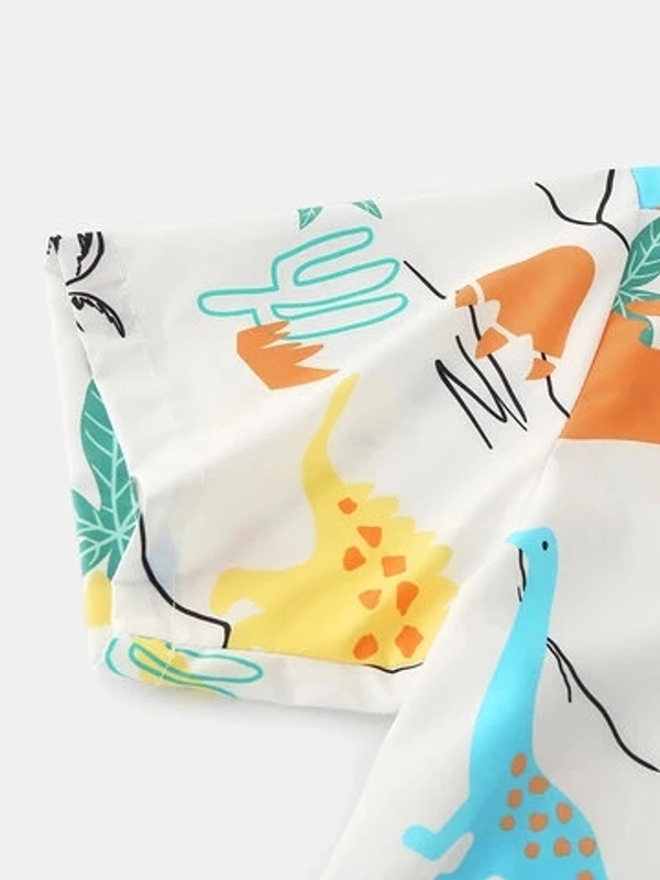 Dinosaur Cartoon Printed Short Sleeve Shirts - cotton, XL (Chest Size: 45 in, Length Size: 30 in) 