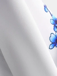Chinese Style Porcelain Floral Printed Short Sleeve Turn Down Collar Casual Shirt - poly cotton, S (Chest Size: 40 in, Length Size: 27 in) 