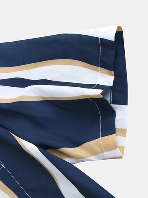 Navy Blue Striped Half Sleeve Shirt - poly cotton, XL (Chest Size: 42 in, Length Size: 30 in) 