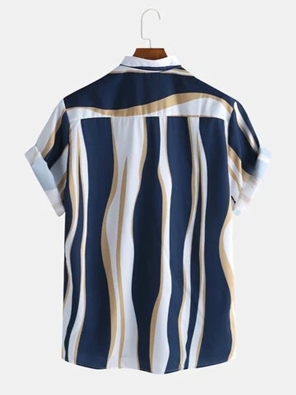 Navy Blue Striped Half Sleeve Shirt - poly cotton, XL (Chest Size: 42 in, Length Size: 30 in) 