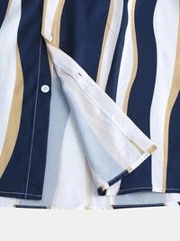 Navy Blue Striped Half Sleeve Shirt - poly cotton, XL (Chest Size: 42 in, Length Size: 30 in) 