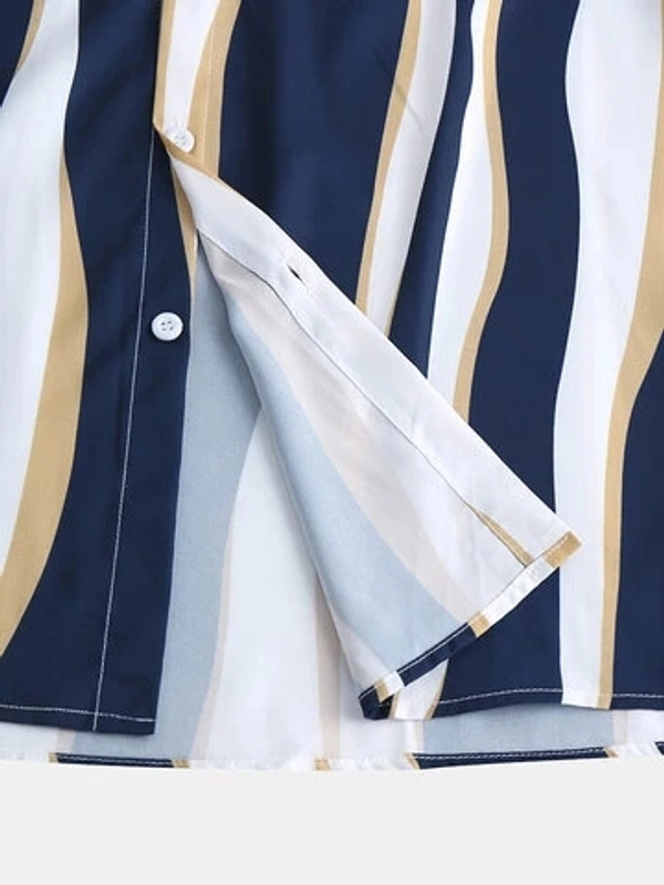 Navy Blue Striped Half Sleeve Shirt - poly cotton, XL (Chest Size: 42 in, Length Size: 30 in) 