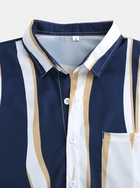 Navy Blue Striped Half Sleeve Shirt - poly cotton, XL (Chest Size: 42 in, Length Size: 30 in) 