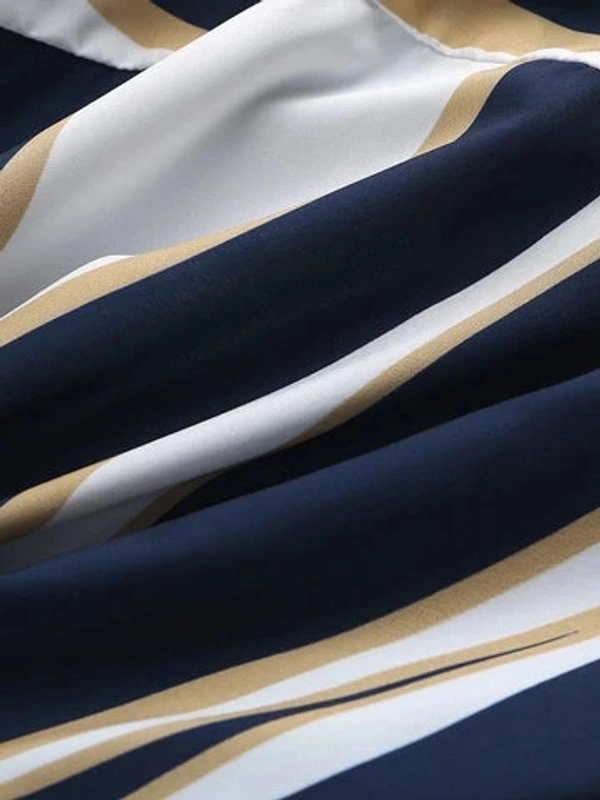 Navy Blue Striped Half Sleeve Shirt - poly cotton, XL (Chest Size: 42 in, Length Size: 30 in) 