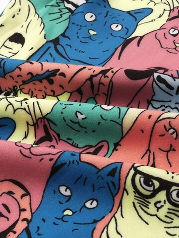 Funny Cartoon Printed Half Sleeve Shirt - poly cotton, S (Chest Size: 38 in, Length Size: 26.5 in) 