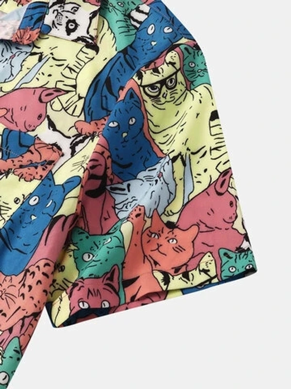 Funny Cartoon Printed Half Sleeve Shirt - poly cotton, S (Chest Size: 38 in, Length Size: 26.5 in) 