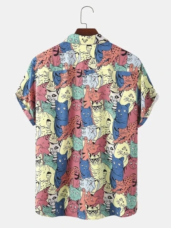 Funny Cartoon Printed Half Sleeve Shirt - poly cotton, S (Chest Size: 38 in, Length Size: 26.5 in) 
