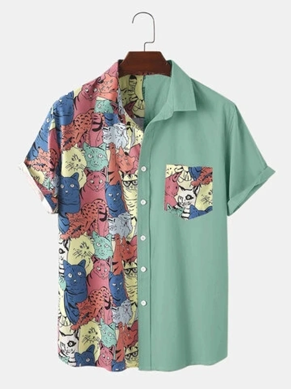 Funny Cartoon Printed Half Sleeve Shirt - poly cotton, S (Chest Size: 38 in, Length Size: 26.5 in) 