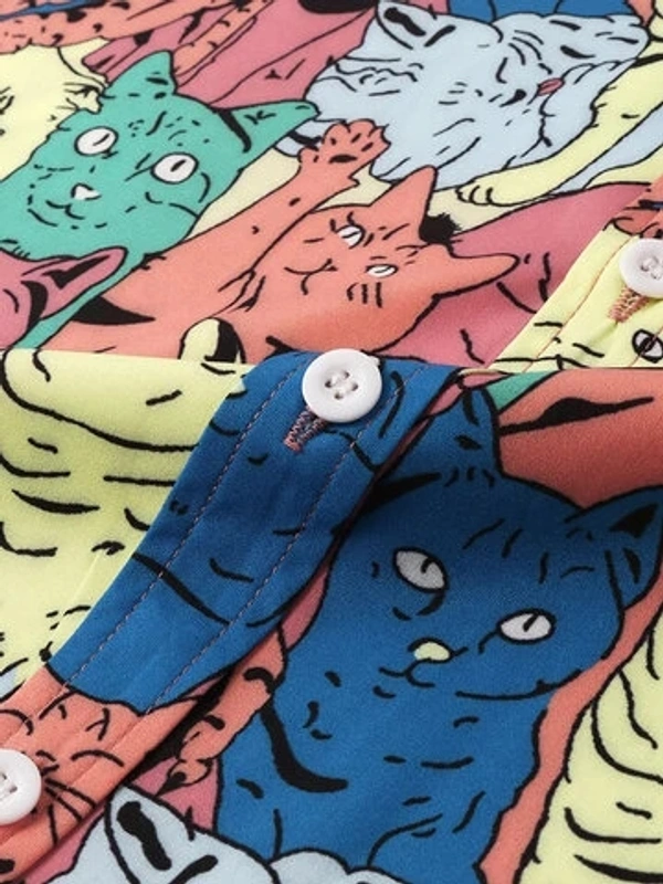Funny Cartoon Printed Half Sleeve Shirt - poly cotton, S (Chest Size: 38 in, Length Size: 26.5 in) 