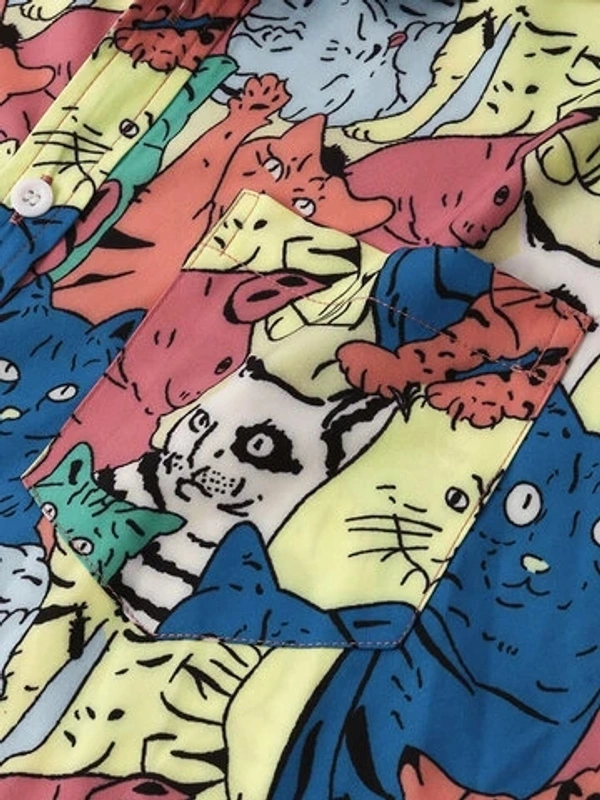 Funny Cartoon Printed Half Sleeve Shirt - poly cotton, XL (Chest Size: 44 in, Length Size: 26.5 in) 