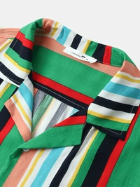Vertical Stripes Mens Holiday Beach Button Up Short Sleeve Shirts - Rayon, XXL (Chest Size: 46 in, Length Size: 26.5 in) 