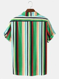 Vertical Stripes Mens Holiday Beach Button Up Short Sleeve Shirts - Rayon, XXL (Chest Size: 46 in, Length Size: 26.5 in) 