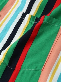 Vertical Stripes Mens Holiday Beach Button Up Short Sleeve Shirts - Rayon, XXL (Chest Size: 46 in, Length Size: 26.5 in) 