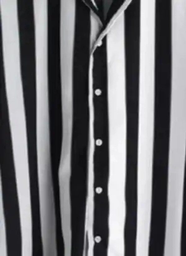 Black Striped Half Sleeve Shirt - Rayon, S (Chest Size: 37 in, Length Size: 28in) 