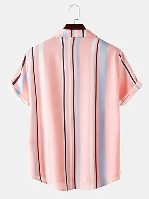 Pink Light Striped Short Sleeves Shirt - Lycra, S (Chest Size: 37 in, Length Size: 28in) 
